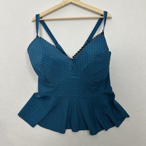 Terra & Sky Black Tankini Top 4X (28W-30W) Teal Polka Dot Padded Beach Swim NWT - Picture 3 of 14